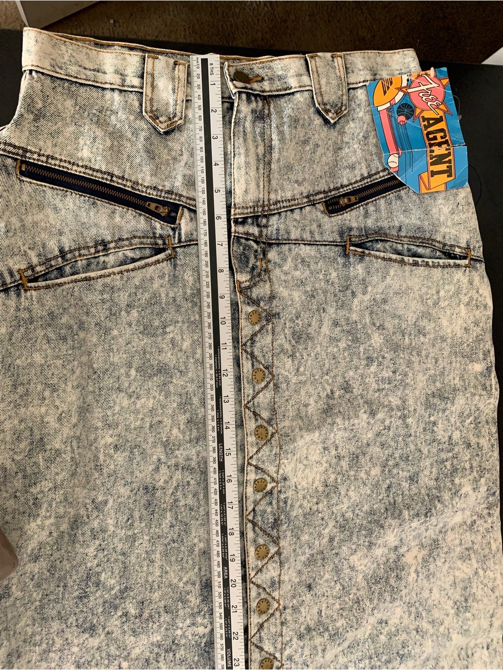 Acid-Wash Denim Button-Front Skirt - Gray/White